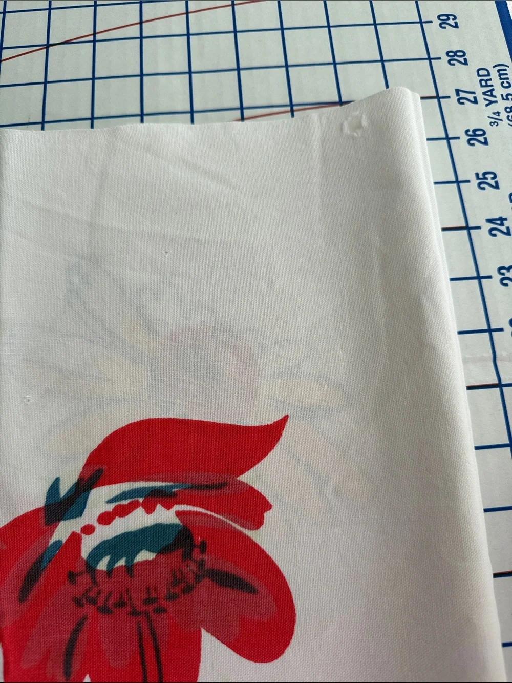 Vintage 50s Floral Tablecloth 64 x 52 Red Yellow Blue Cotton Kitchen Linen